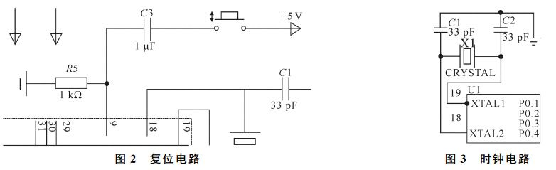 圖2 復(fù)位電路與時(shí)鐘電路 圖2 復(fù)位電路與時(shí)鐘電路